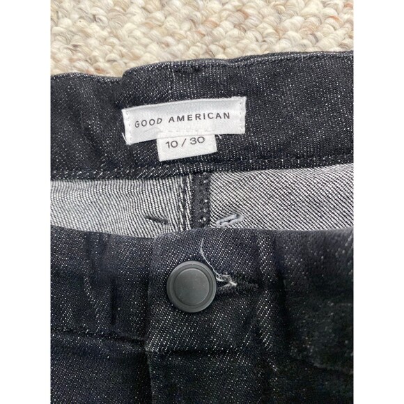 10/30 Good American High Rise Good Legs Crop Straight Split Back Pockets Black - Picture 7 of 8